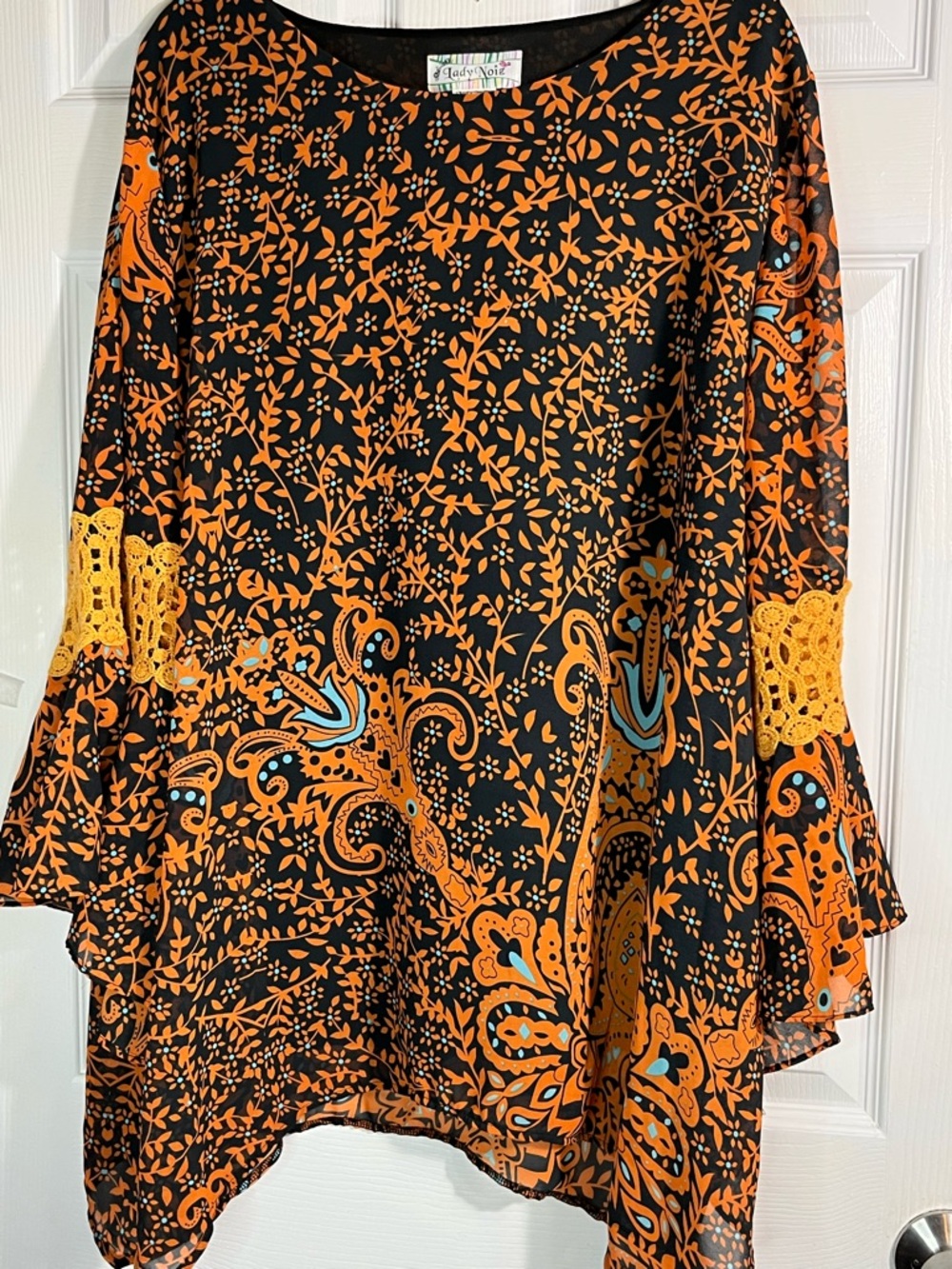 Lady Noiz Black & Orange Floral Bell Sleeve Tunic XL